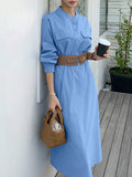 Fashion Loose Solid Long Sleeve Maxi Dress(Include The Belt ) SKUI69111