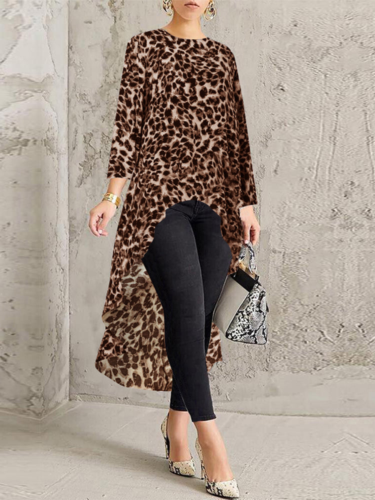 Women Leopard Print High Low Hem Holiday Blouse SKUB83633 –