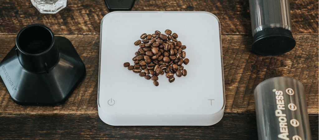 digital kitchen scale and timer for making the perfect cup of coffee at home