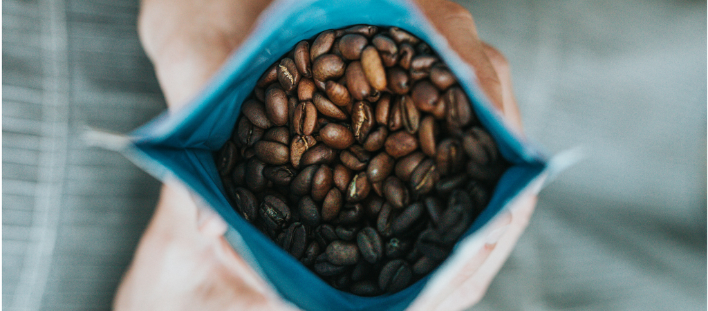 fresh roasted beans in a sealed bag for freshness