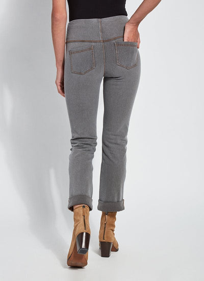 color=Mid Grey, Rear view of mid grey, 4-way stretch, relaxed boyfriend denim jean legging