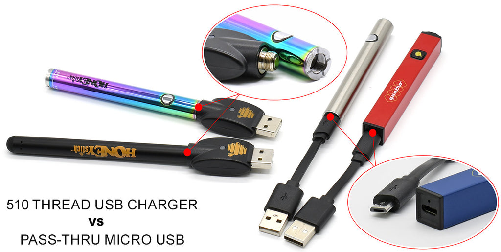510 thread USB charger vs pass-thru micro USB charging