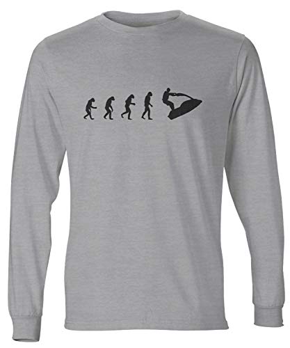 ShirtLoco Men's Evolution of Man to Stand Up Jetski Rider Long Sleeve T-Shirt