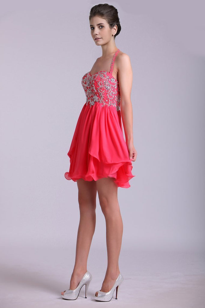 Homecoming Dresses A Line Halter Short/Mini Chiffon With Beading & Sequins