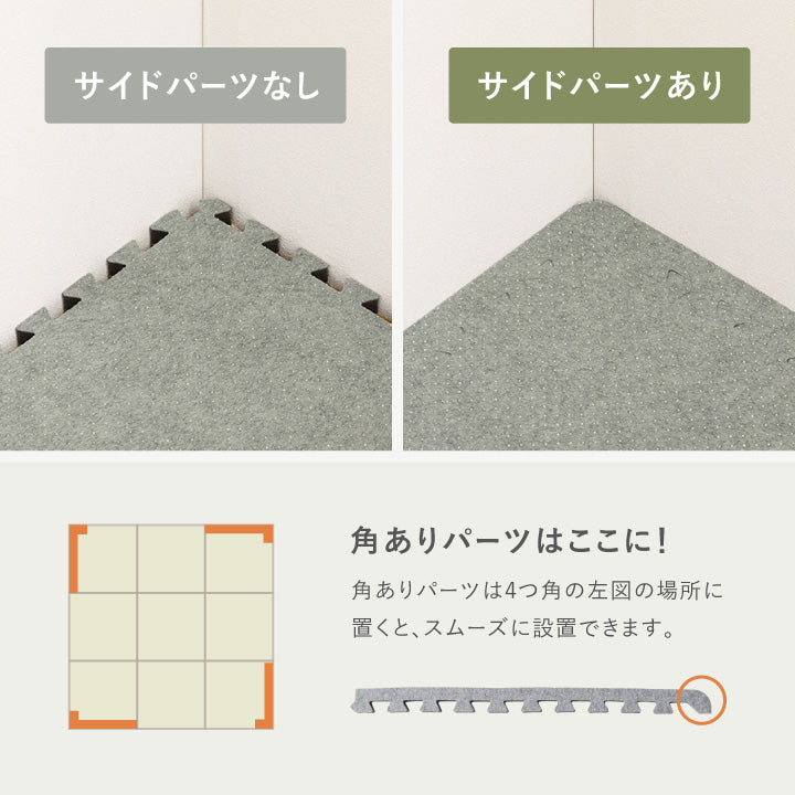 角ありパーツは4つ角の左図の場所に置くとスムーズに設置できます