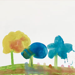 わたしのギャベ 女の子が描いた花の絵のチェアパッド原画