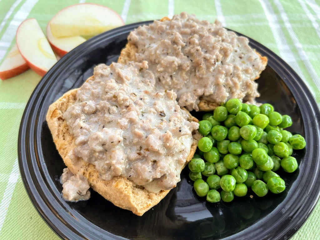 Homemade biscuits and gravy with ground pork