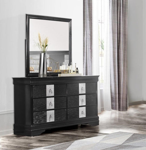 black dresser with mirror