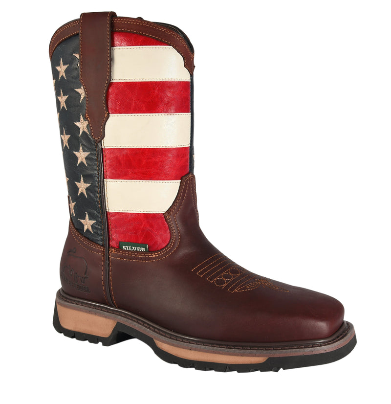 SB5007 Silver Bull Work Boot with USA Flag (WIDTH WIDE EE -HALF NUMBER ...