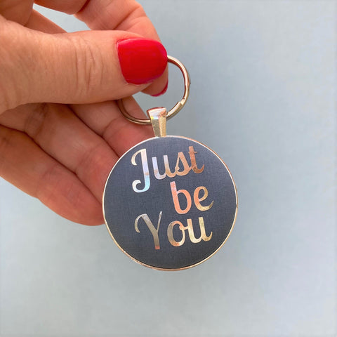 Just be You keyring in blue fabric