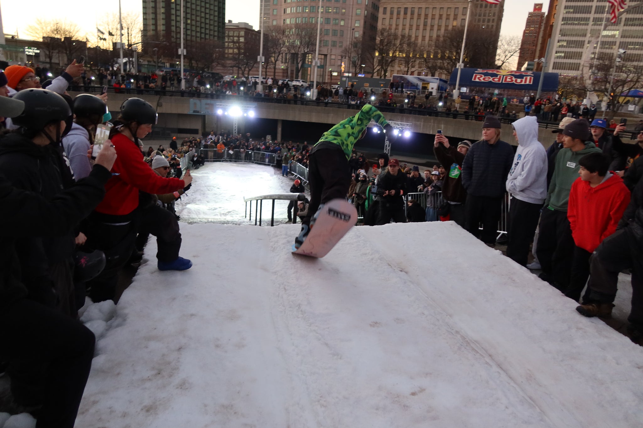 The only photo I got of Ryan Paul's attempt at a front flip onto the rail. It was the last drop. I guess it's good to finish a rail jam in the same way they usually start. // p: Stan Leveille