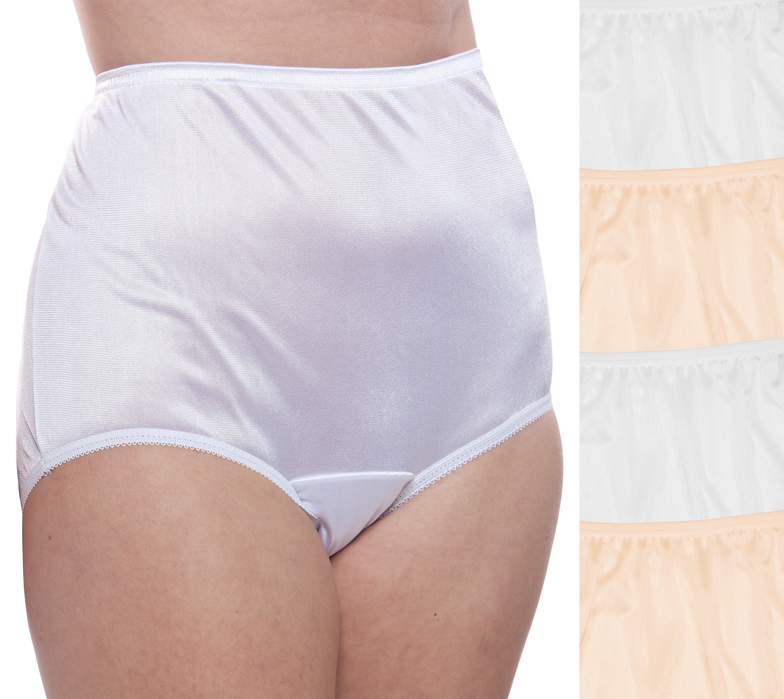 Classic Nylon, Full Coverage Brief Panty- White 4 or 12 Pack