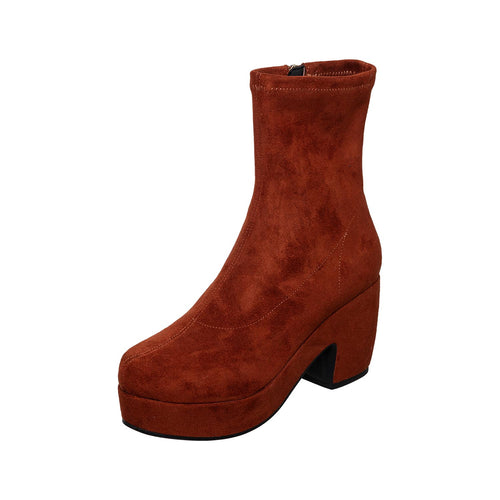 Comfortable Womens V-Cut Wedge Booties - Antelope Shoes Cognac / 5