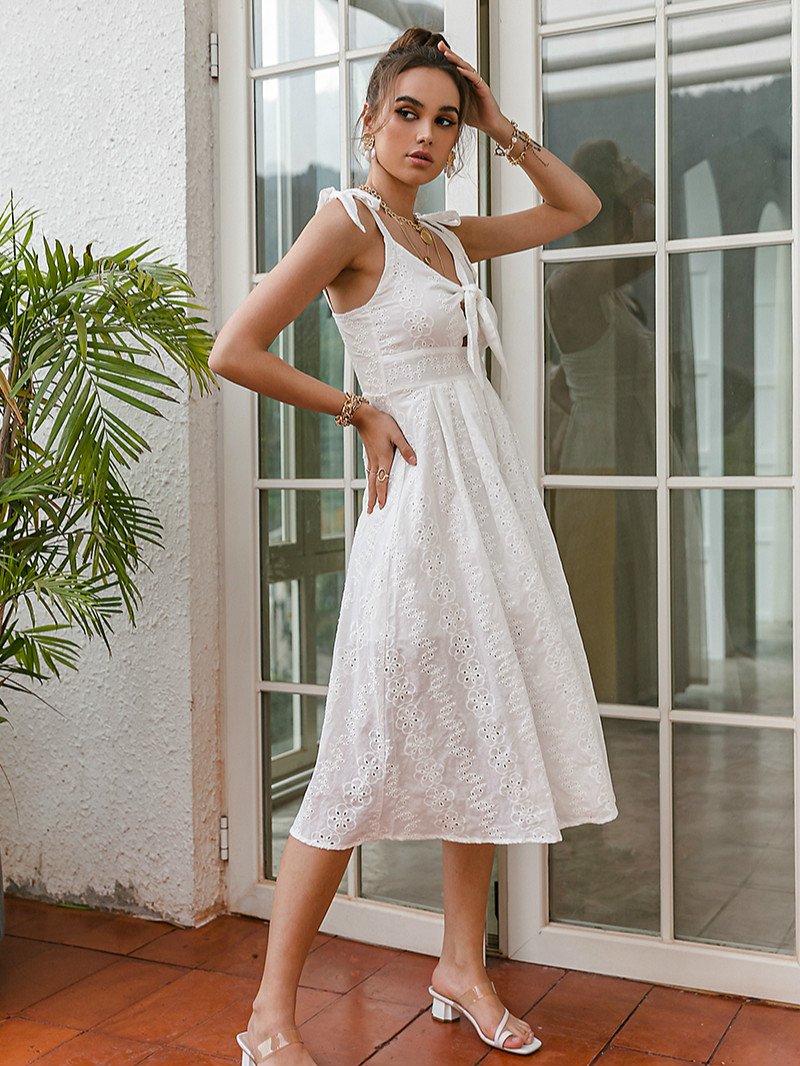 White Tiered Sleeveless Dress