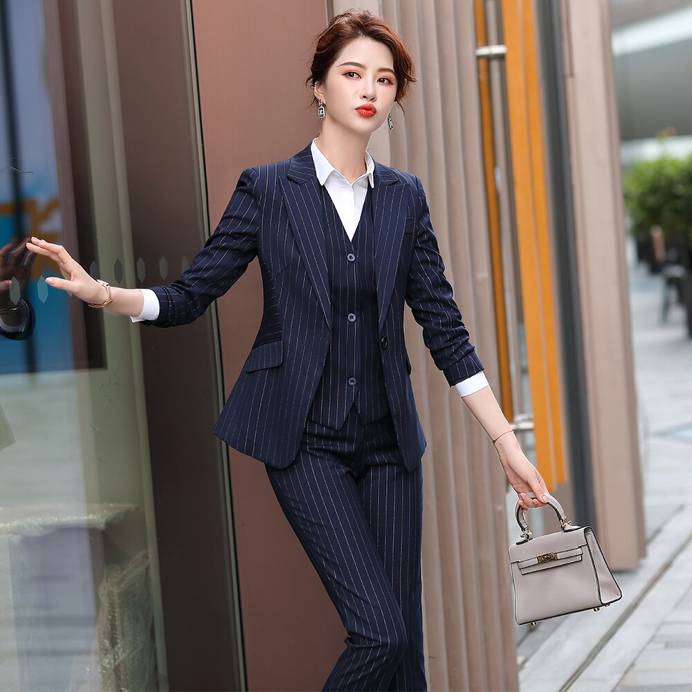High Quality 3 Piece Set Women Office Lady Formal Business Work Pant ...
