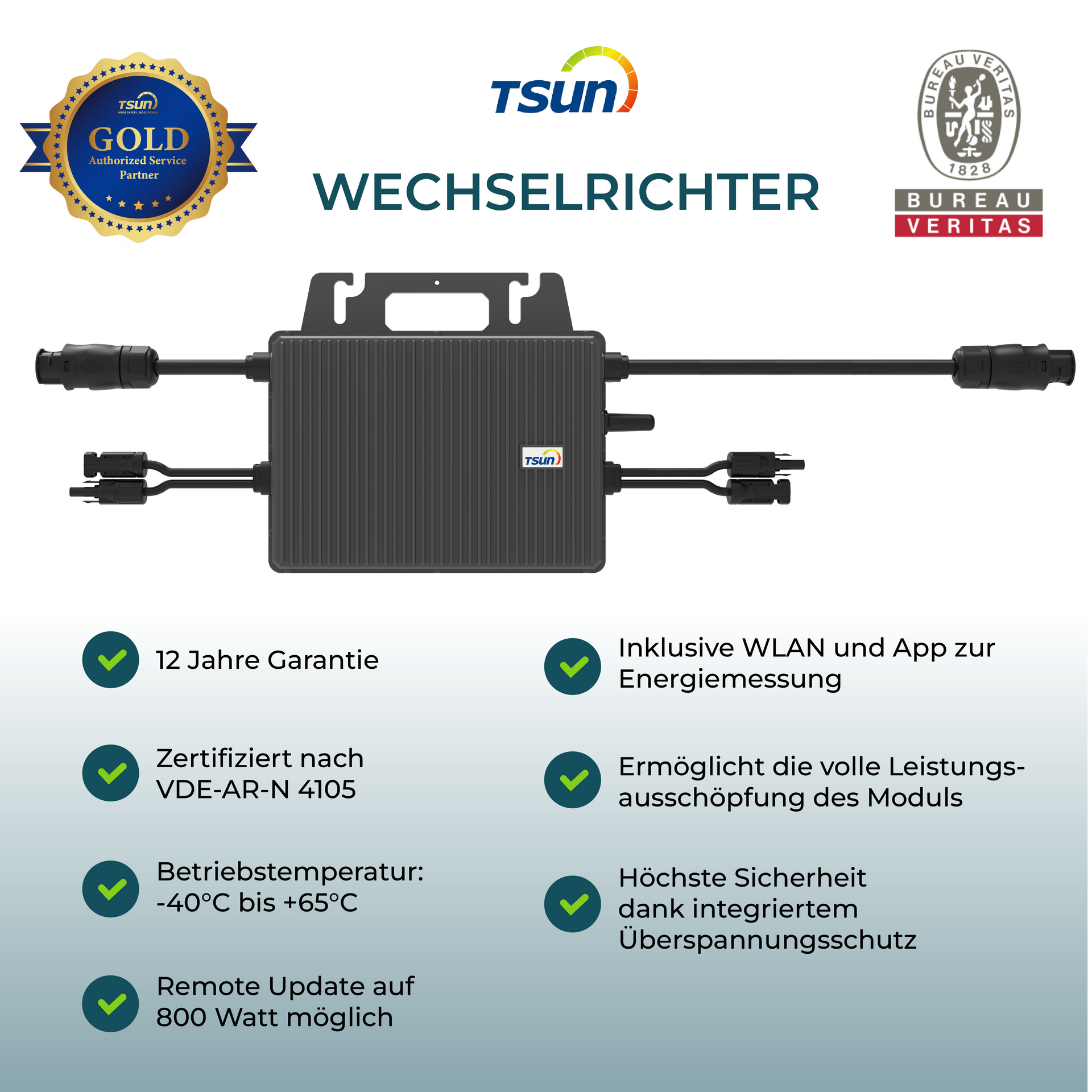 TSUN Wechselrichter 800 Watt TSOL-MS800-D + WIFI - PluginEnergy