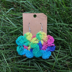 crochet rainbow flower earrings