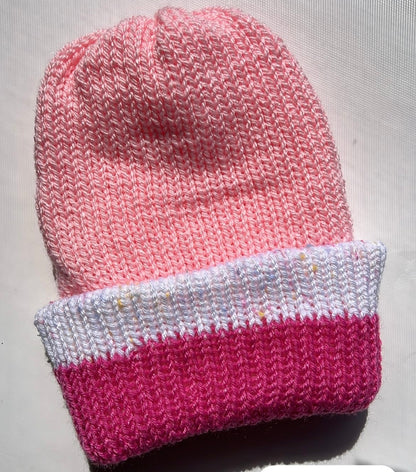 Knit Pink Color Block Beanie