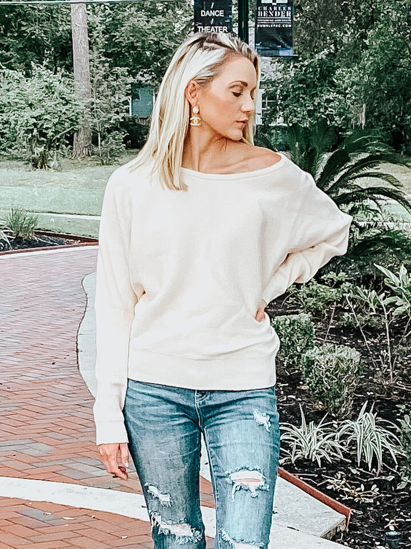 Hollie Rib Knit Off The Shoulder Dolman Sweater