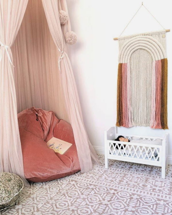 © Milk Tooth Spinkie Baby Champagne Dreamy Canopy & Kip Co Velvet Bean Bag