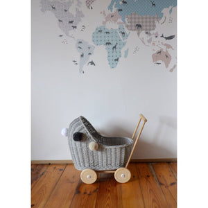 grey wicker dolls pram