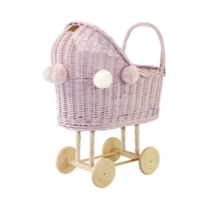 lilu wicker dolls pram dusty pink