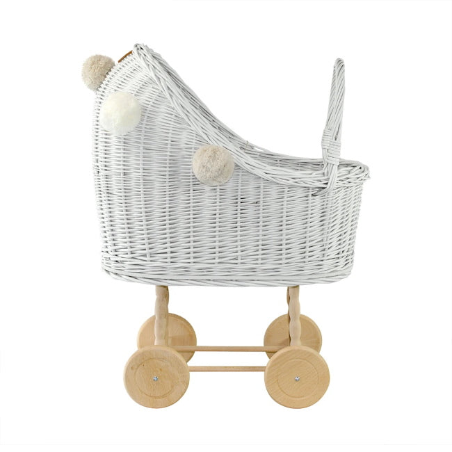 white wicker dolls pram