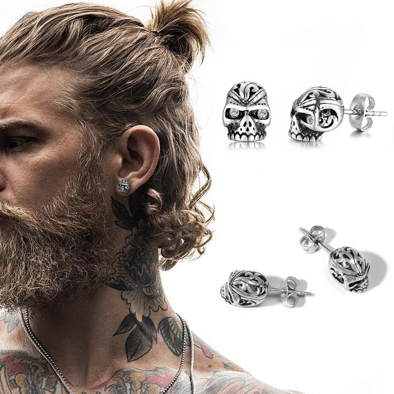 Men S Stainless Steel Skull Head Stud Earrings Halo S London   Product Image 1768566413 