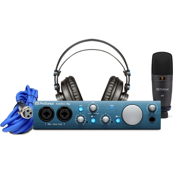 PreSonus Audiobox iTwo Studio Kit d'enregistrement matériel/logiciel  USB/iPad avec support de micro Xpix Pro, câbles, chiffon en fibre et filtre  anti-pop : : Instruments de musique, scène et studio