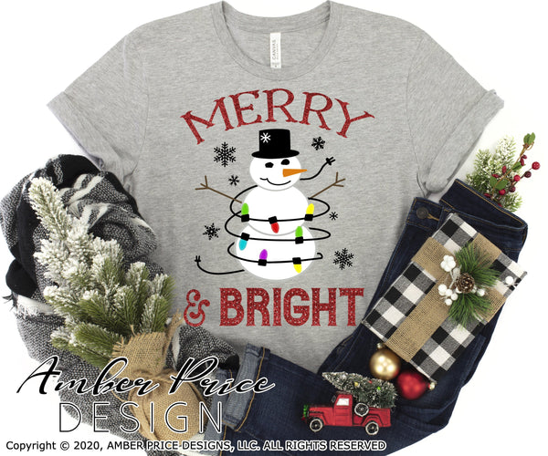 Download Merry Bright Svg Snowman With Christmas Lights Svg Holiday Shirt Des Amberpricedesign