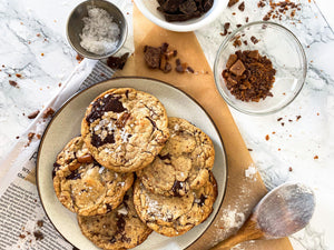 salted toffee chocolate chip chunk cookies