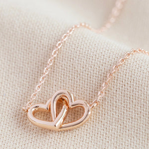 Tiny Interlocking Hearts Necklace Rose Gold