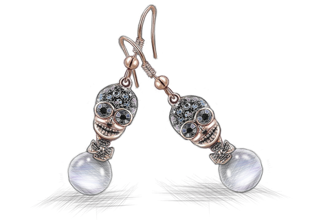 Dangle Earrings for Women and Men Eccentric Bohemian Skull Earrings Rose Gold plated with multi-faceted stones and a manmade opal. Skull Dangle earrings designed to make you stand out 