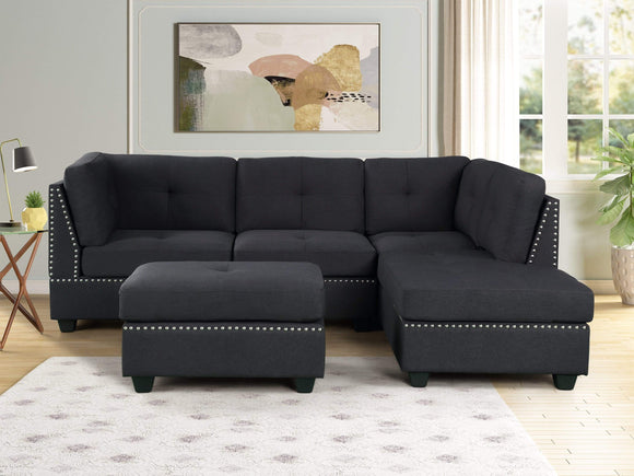 SIENNA 2 PC SECTIONAL IN BLACK LINEN BY HH AVAILABLE IN HOUSTON, DALLAS, SAN ANTONIO, & AUSTIN  SKU SIENNA-22