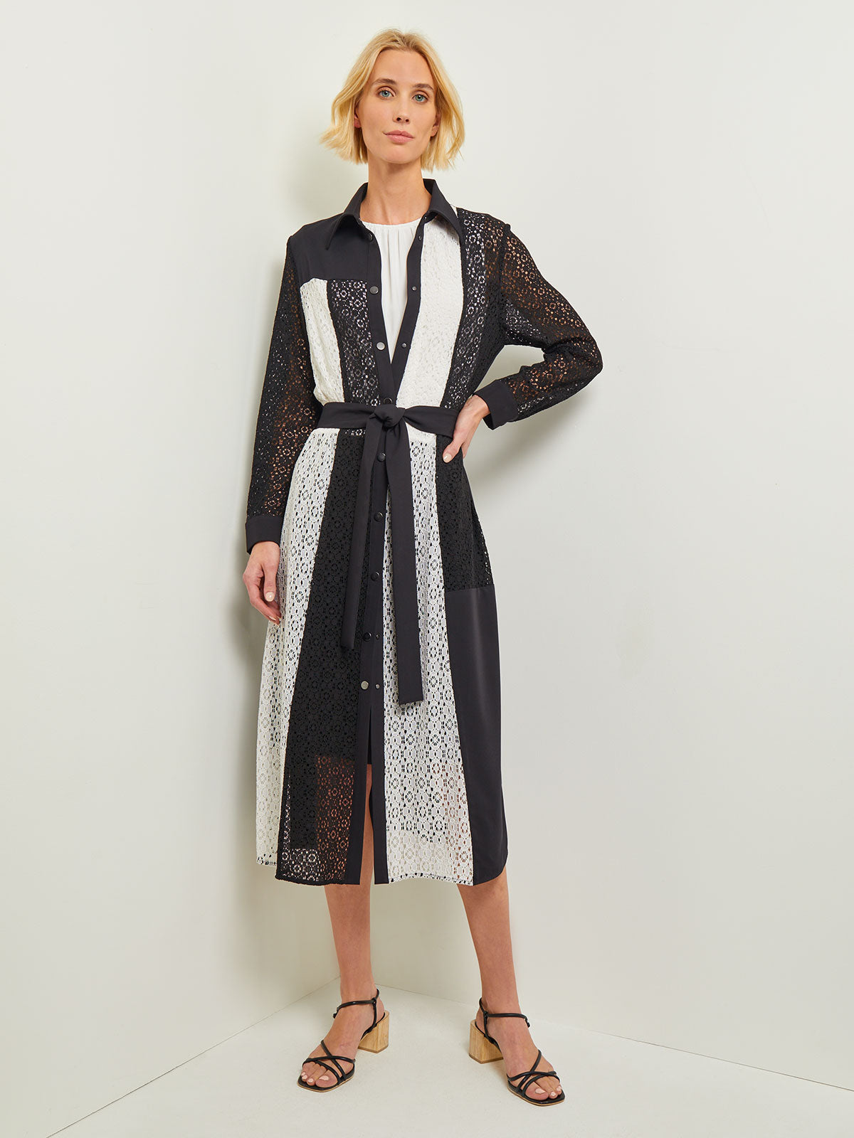 Tailored Longline Jacket - Colorblock Lace Woven - meison product image