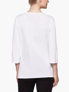 3/4 Sleeve Knit Tunic, White, White | Meison Studio Presents Misook