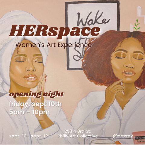 HERspace art show flyer Philadelphia @artxzay_ artist