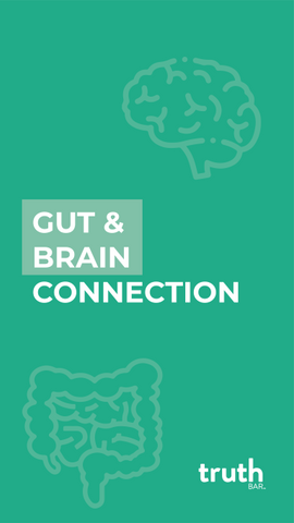 Text image with gut & brain connection about foods that boost your serotonin levels