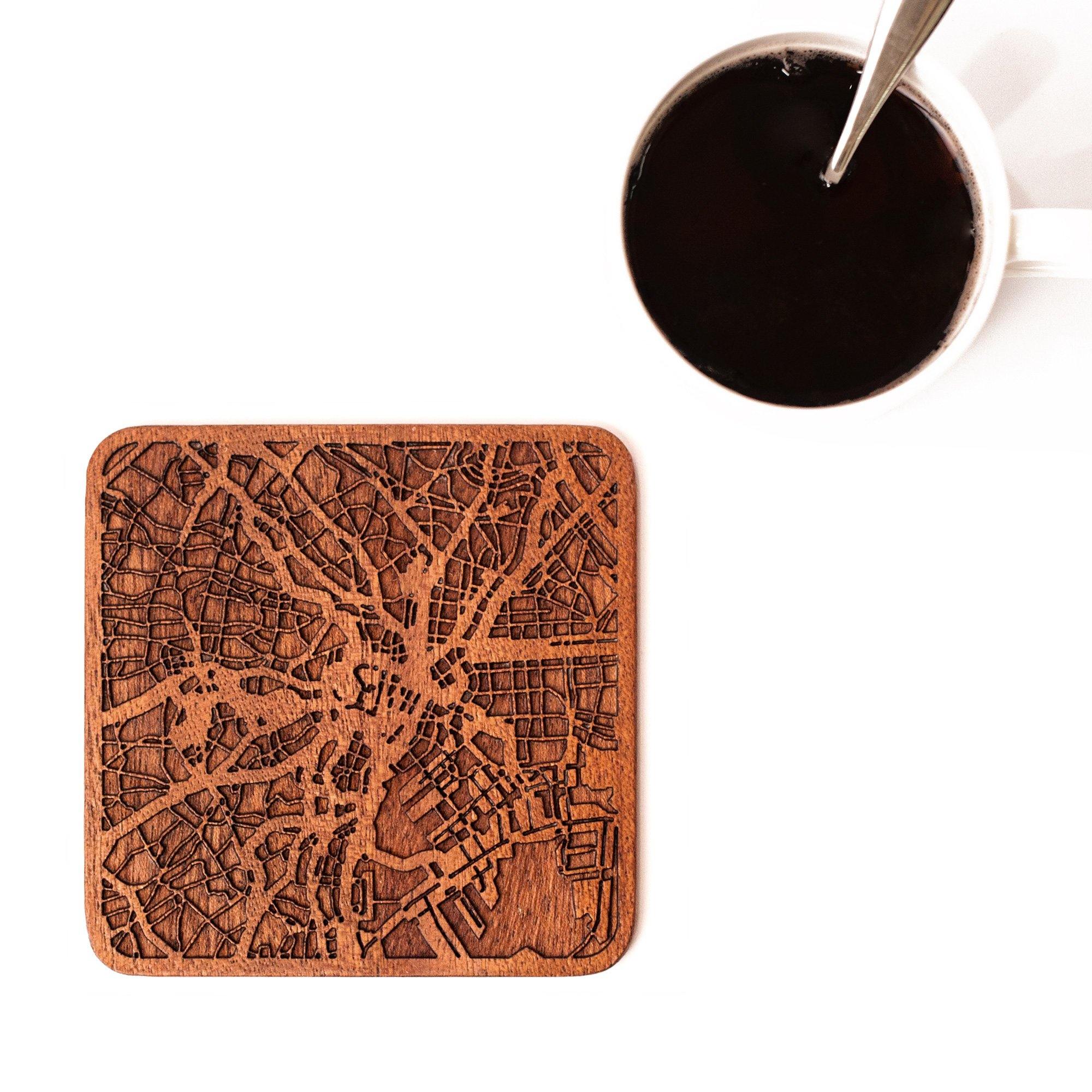 Wooden Map coasters Asia & Oceania map craft – o3designstudio