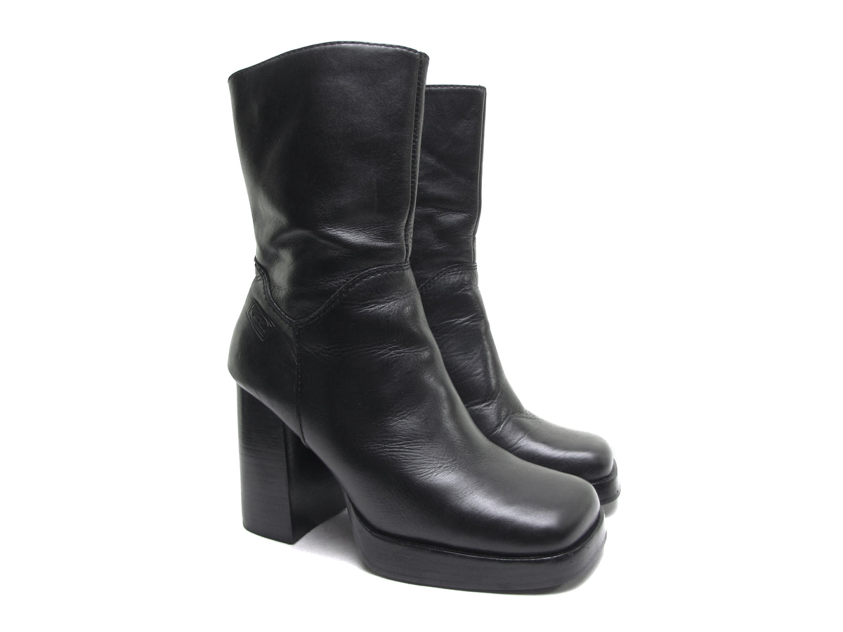 CANDIE'S 90s platform boots square toe boots chunky heel boots black l ...
