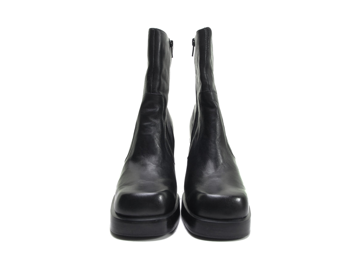 90s platform boots square toe boots chunky heel boots black leather bi ...
