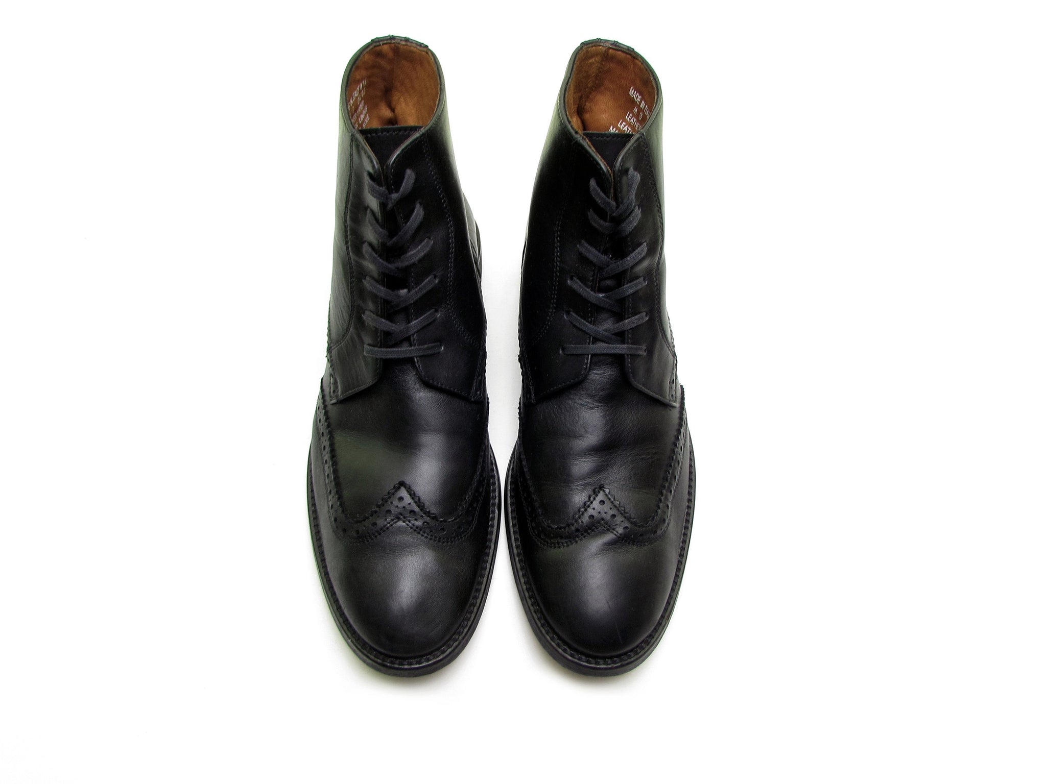 Vintage Italian leather boots brogue boots oxford boots lace up boots black chelsea boots beatle boots 90s vintage boots mens, Made in Italy. Size 9 – vintage90s.com