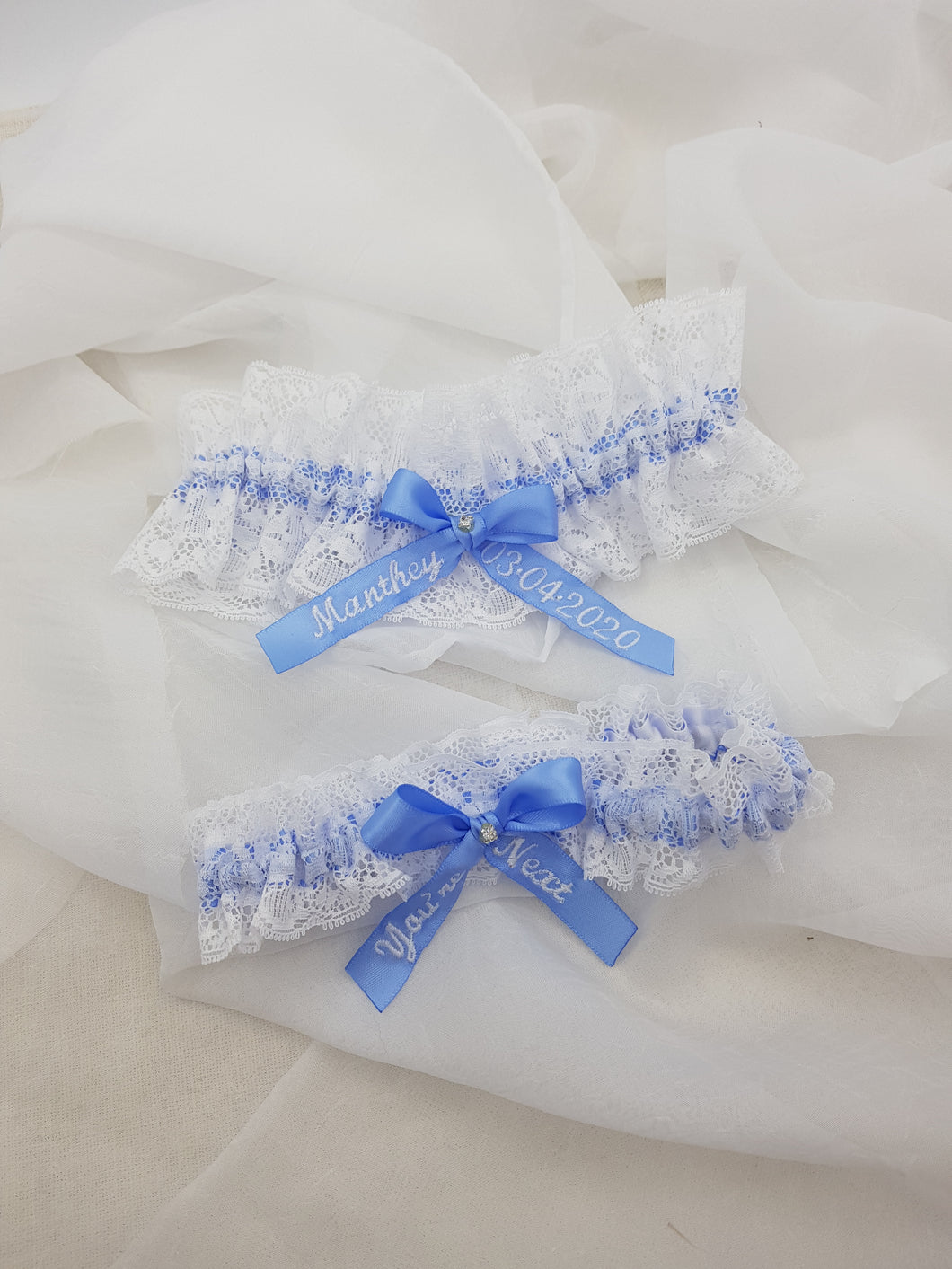 blue satin garter