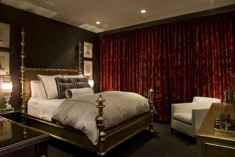 bedroom with red curtain