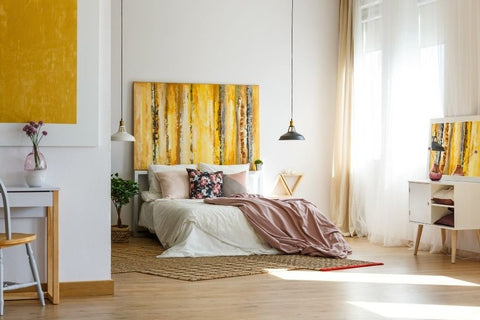 large yellow and white bedroom