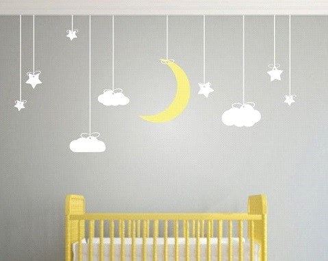 Vinilos decorativos luna y nube para habitación infantil