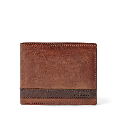 Fossil Men's Quinn Flip ID Bifold Leather Wallet - Brown