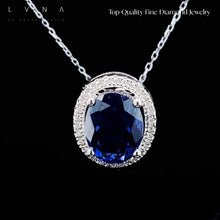 Load image into Gallery viewer, LVNA Gifts | Blue Sapphire Gemstone Halo Diamond Necklace 16-18&quot; 18kt Chain