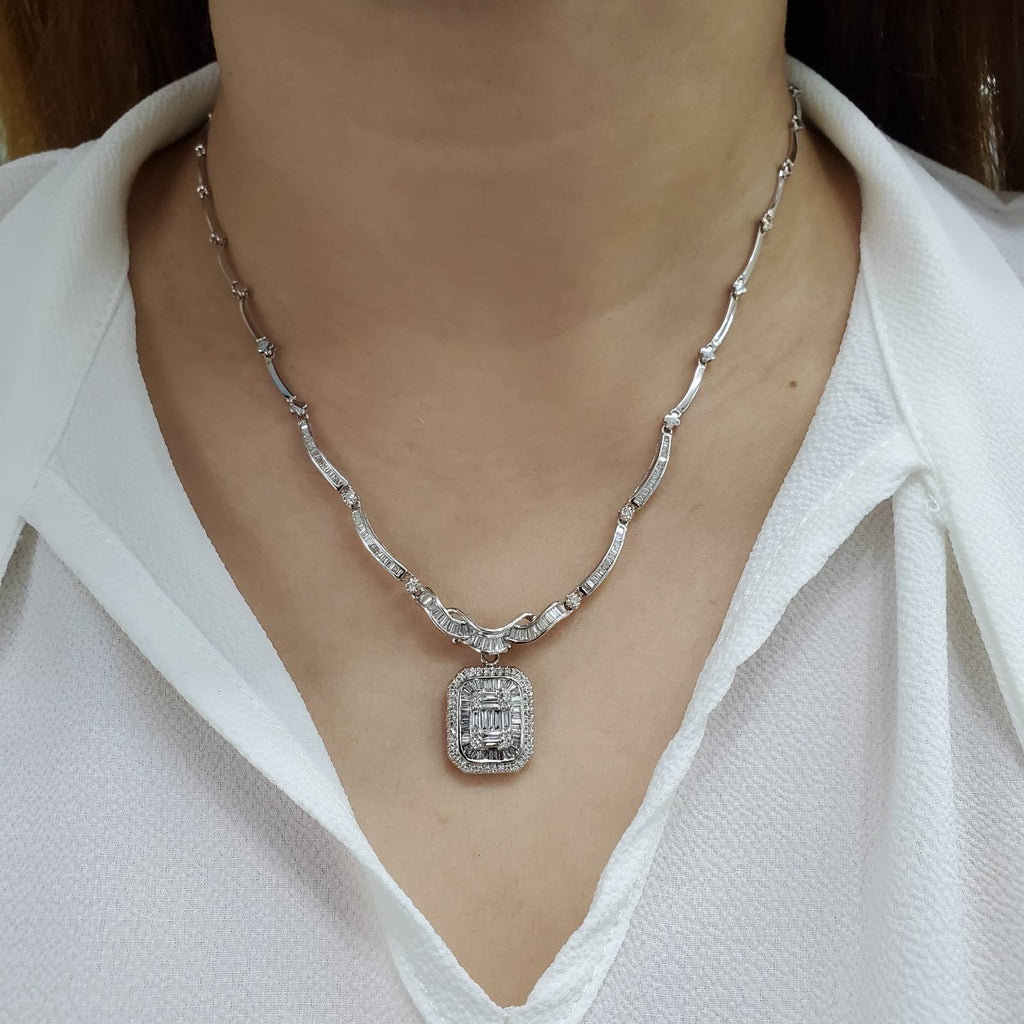 Emerald Baguette Choker Diamond Necklace 14kt