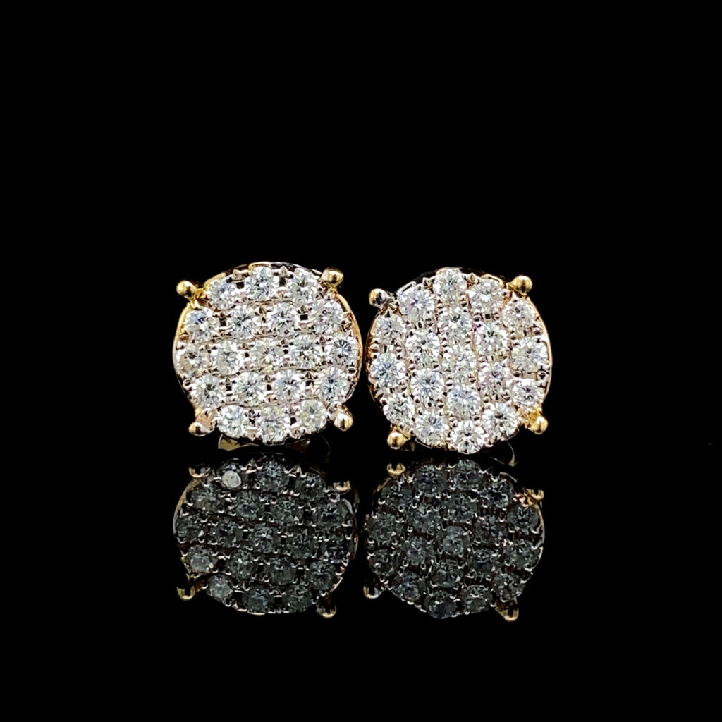 Golden Round Paved Stud Diamond Earrings 14kt